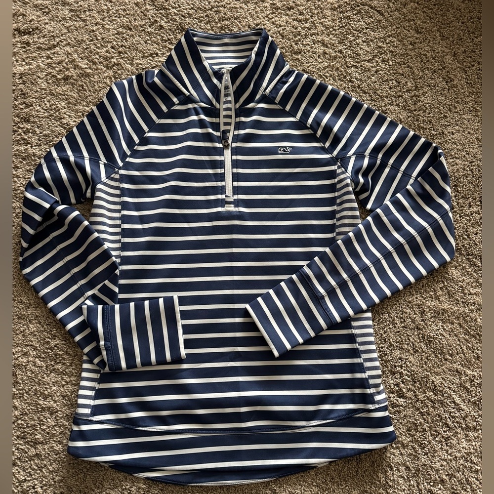 Vineyard Vines Quarter Zip Performance Pullover, Navy and White, Small, EUC.